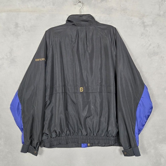 Vintage FootJoy dryjoys jacket Mens XL Black blue Windbreaker Full Zip lined - Picture 2 of 13